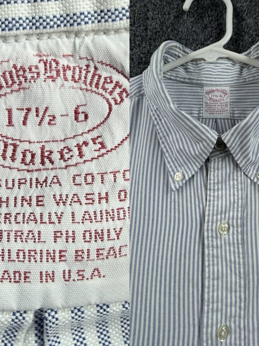 VTG Brooks Brothers Makers Oxford OCBD 17.5 6 Striped Button-Down Cotton Supima